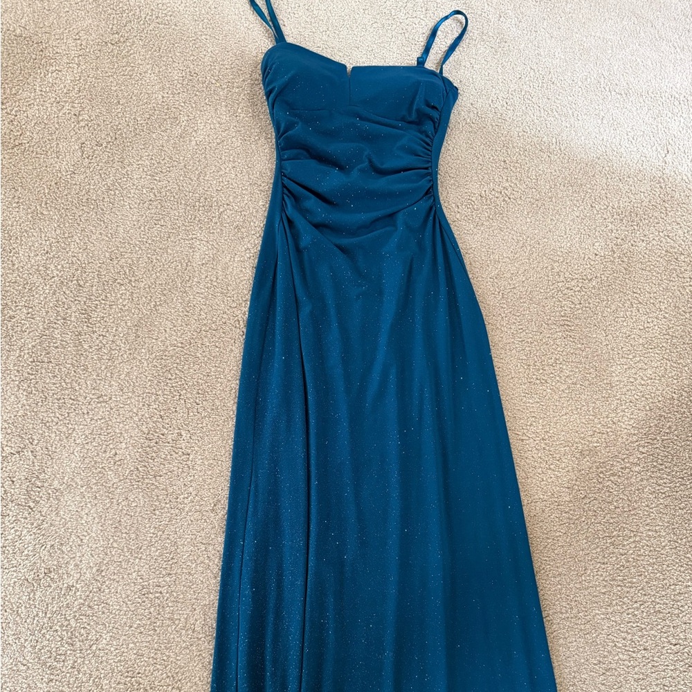 Teal Sparkle Strapless Evening Dress